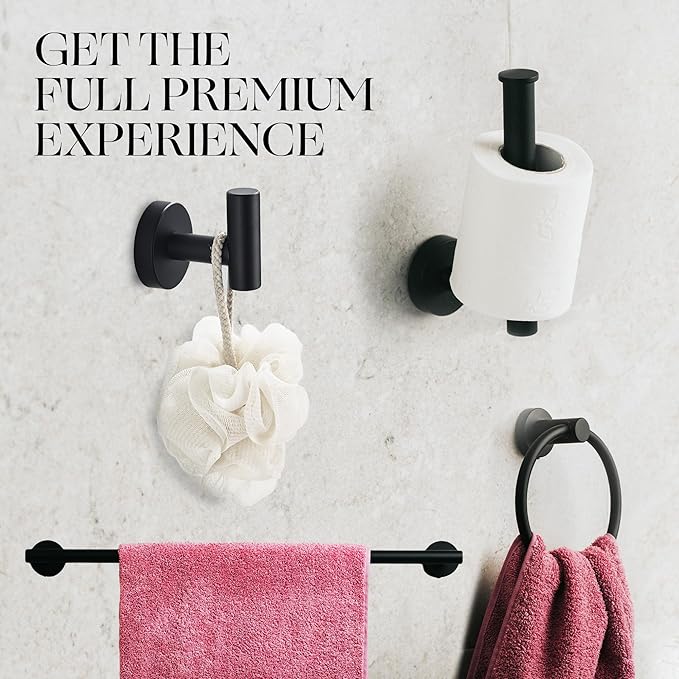 Marmolux Acc - 4 Piece Matte Black Bathroom Hardware Set - Towel Rack Set, Towel Holder & Wall Mounted Fixtures - Stainless Steel Matte Black Accessories