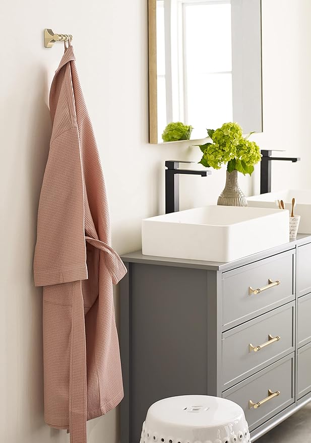 Amerock BH36050BBZ | Golden Champagne Double Robe Hook | 2-15/16 in. (75 mm) Length Towel Holder | Davenport | Towel Hook for Bathroom | Bathroom Hardware | Bath Accessories