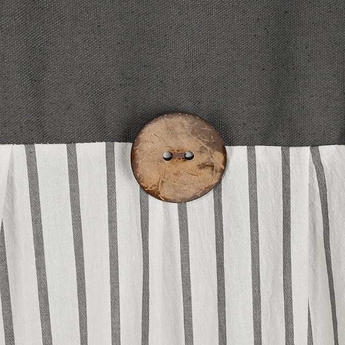 DOSLY Ides Farmhouse Shower Curtain, Beige and Gray Stripe, Button Curtain, Linen and Cotton Woven Fabric, Rustic Charm Country Chic Style, 72x78 in