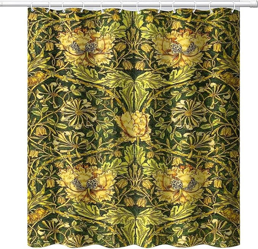 Retro Flower Shower Curtains William Morris Vintage Country Boho Flower Art Print Shower Curtains 72""×78"" Inch, Style-3