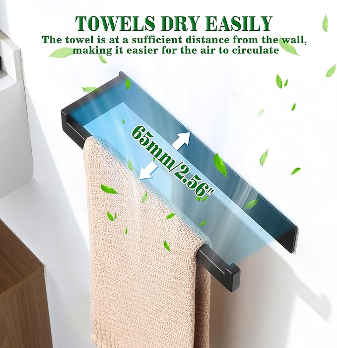 Alise Hand Towel Holder Self Adhesive Towel Bar for Bathroom Wall Mounted,Bathroom Towel Rack Without Screws SUS304 Stainless Steel Hand Towel Hanger for Bathroom,Kitchen,Cabinet,Matte Black