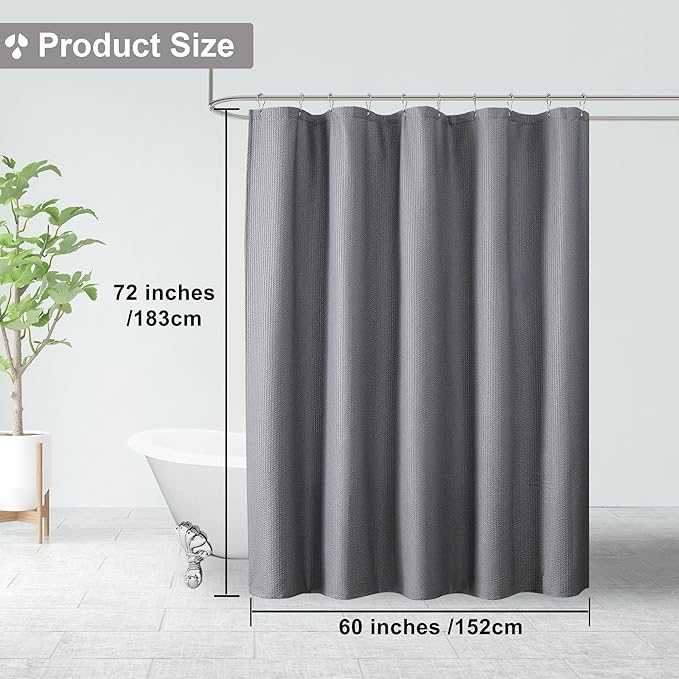 OVZME Stall Fabric Shower Curtain 60X72 inch, Embossed Textured Fabric Shower Curtain for Bathroom - Soft Cloth & Hotel Spa, Water Repellent, Machine Washable Bathroom Curtain, Grey