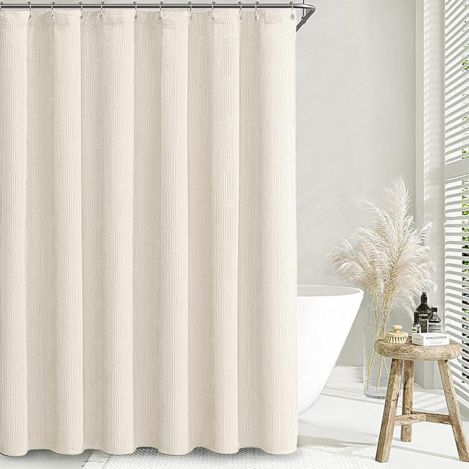 Cream Shower Curtain Cotton Boho Texture Mid Century Minimalist Arch Shower Curtain for Bathroom, Ivory,72" W X 72" L
