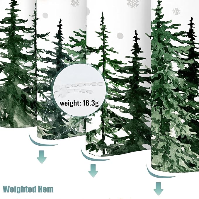 Accnicc Christmas Shower Curtain Winter Snowflake Pine Tree Shower Curtains for Bathroom Green Forest Xmas Trees Waterproof Fabric Bath Curtain Decor 72 X 72 Inch