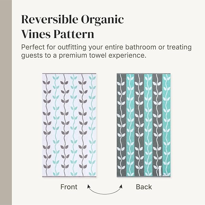 Modern Threads Natural Vine 6-Piece 100% Cotton Towel Set – Yarn Dyed Jacquard – Includes 2 Bath Towels, 2 Hand Towels, 2 Washcloths – Absorbent, Quick Dry, Soft & Durable – Aqua