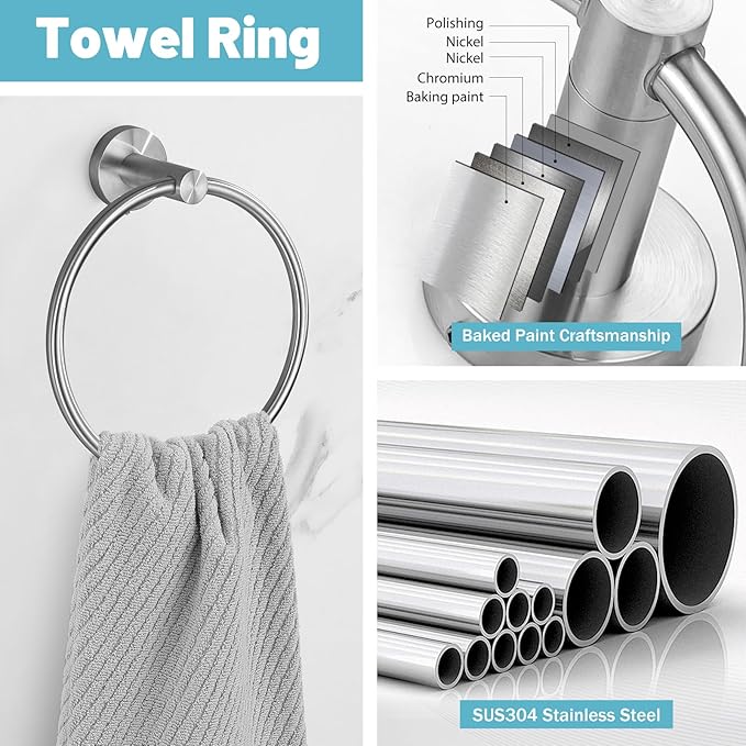 10 Pieces Brushed Nickel Bathroom Hardware Accessories Towel Bar Set 23.6 Inch Towel Rack Set for Bathroom SUS304 Stainless Steel Toilet Paper Holder Towel Holder Wall Mounted