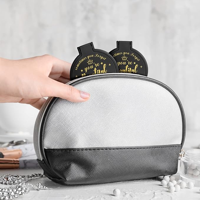 36 Pcs 2.76 Inch Inspirational Compact Mirror Bulk Women Small Gifts Graduation Party Favors Purse Mirror Pocket Mini Stuffer Items for Adult Coworker Cheerleader Employee (Black)