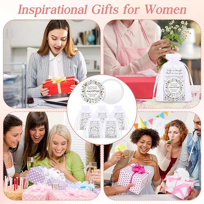 50 Set Mother's Day Inspirational Compact Mirror Religious Bulk Gift for Women Christian Mini Makeup Pocket Mirror Administrative Professional Gift with Card for Volunteer Employee Teacher(Wildflower)