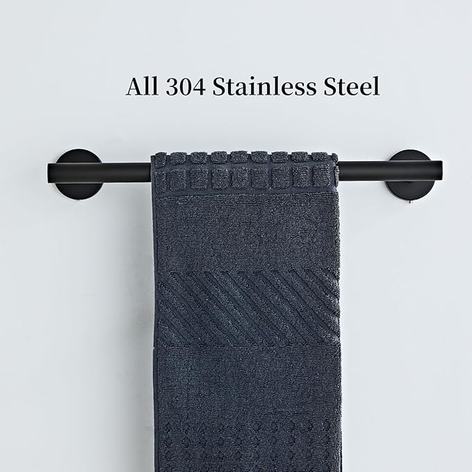 Bathroom Towel Bar, 12-Inch Towel Rack for Bathroom Wall Mounted, Matte Black Thicken SUS304 Stainless Steel Towel Rod Modern Home Decor (Total Length 14-Inch)