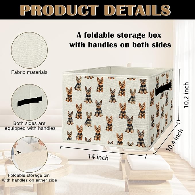 Yorkshire Terrier Gifts Storage Bins & Boxes with Handles, Dog Foldable Basket for Organizing Dog Lovers Owners Women, Yorkie Gifts Laundry Hampers for Bedroom Bathroom Clothes Toys Books