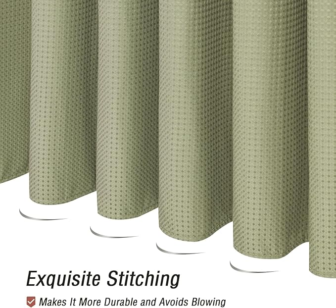 Gibelle Long Shower Curtain 72 x 78, 230GSM Tall Waffle Weave Textured Fabric Shower Curtain for Bathroom, Water Repellent, Machine Washable, Sage Green