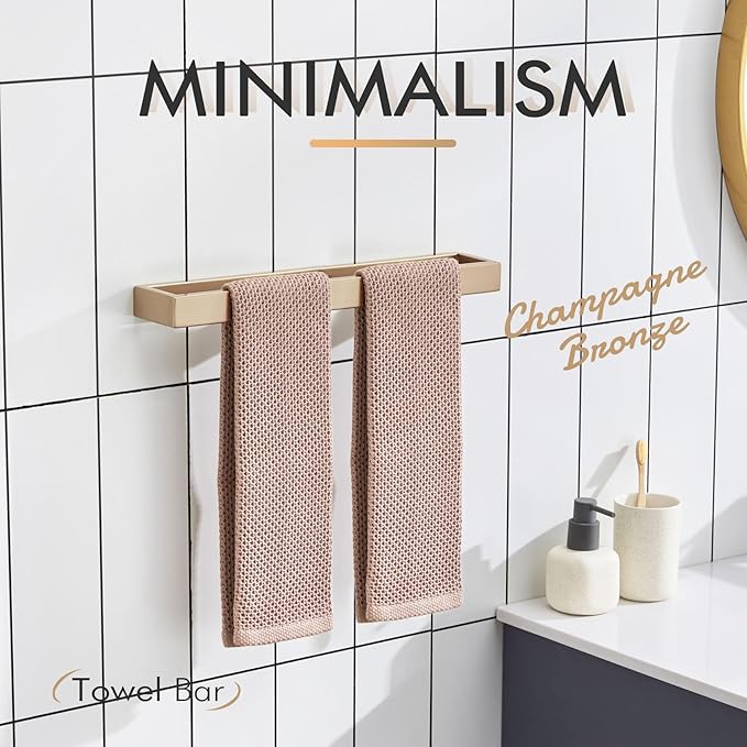 KOKOSIRI Towel Holder 16-Inch Hand Towel Bar Kitchen Rack Champagne Bronze Stainless Steel for Bathroom Wall Mount, 1 Pack B4008CPG-L16