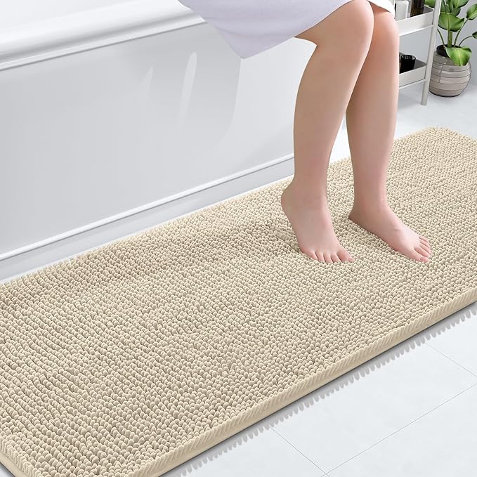 OLANLY Bathroom Rugs 70x24, Extra Soft Absorbent Chenille Bath Rugs, Rubber Backing Quick Dry, Machine Washable Bath Mats for Bathroom Floor, Tub and Shower, Home Decor Accessories, Sand