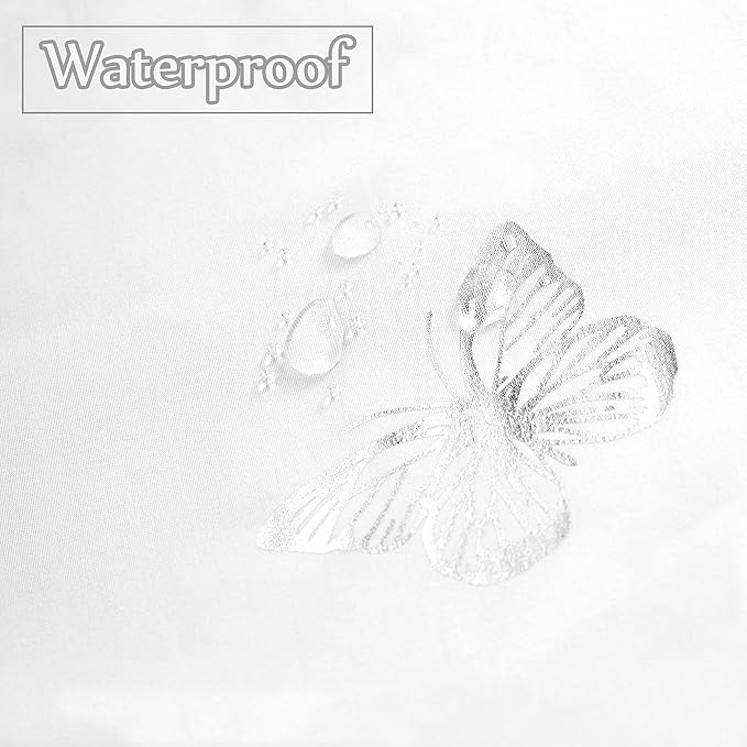 Jubilantex Butterfly Shower Curtain for Bathroom, White Silver Print Farmhouse Waterproof Bathroom Decorative Rustic Kids Shower Curtain with 12 Rust Proof Grommets for Spa Hotel, 70x72 Inches