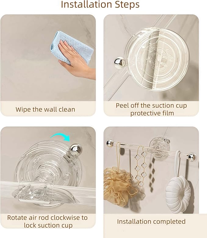Set of Transparent Suction Cup Washcloth Bar & Suction Cup Hanger Hook Removable Reusable Suction Cup Rack for Shower Bathroom Kitchen (Transparent)