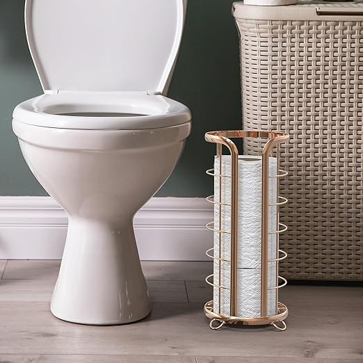 BROOKSTONE Toilet Paper Holder Stand Reserve - Free Standing Toilet Paper Stand with Storage that Holds Mega Rolls, Standing Bathroom Tissue Organizer, Bathroom Decor - Modern Storage Holder, Rose