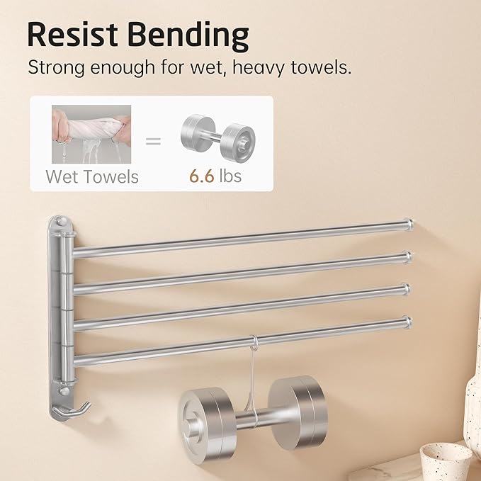 KES Extra Long Swivel Towel Bar 19.5" 4-Arm, Swing Out Towel Rack for Bathroom Wall, Hand Towel Holder for Multiple Towels, SUS304 Stainless Steel Brushed Finish, A2103S4L50-2