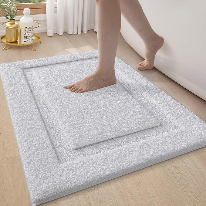 LUMI Large Ultra Soft Bathroom Rugs Non Slip with Rubber Backing, Absorbent Washable Bath Mat Quick Dry, Upgraded Premium Microfiber Plush Carpet for Bathtub and Shower Floor, White, 24x43