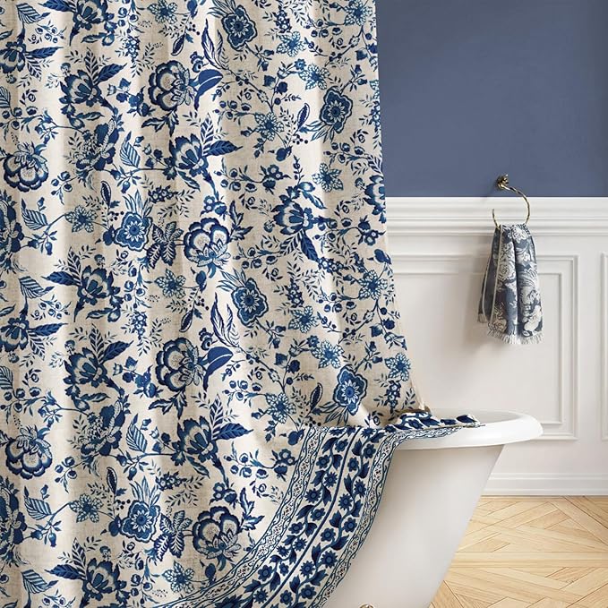 Navy Blue Fabric Shower Curtain,Modern Abstract Geometric Shower Curtain for Bathroom,72" W X 72" L
