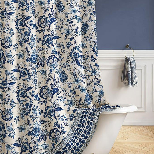 Navy Blue Fabric Shower Curtain,Modern Abstract Geometric Shower Curtain for Bathroom,72" W X 72" L
