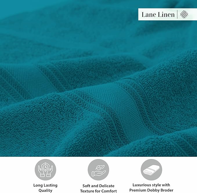 LANE LINEN 100% Cotton 4 Pack Bath Towels Set (30"x60") - Zero Twist, Large Cotton Towels for Bathroom - Quick Dry, Soft & Absorbent Bath Towel Set - Pre Shrunk, Wide Variety of Colors - Sea Port