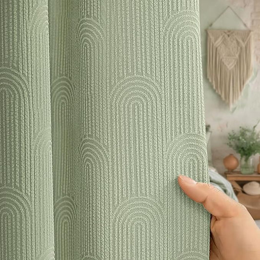 Sage Green Shower Curtain Boho Cotton Texture Mid Century Minimalist Arch Shower Curtain for Bathroom,48" W X 72" L