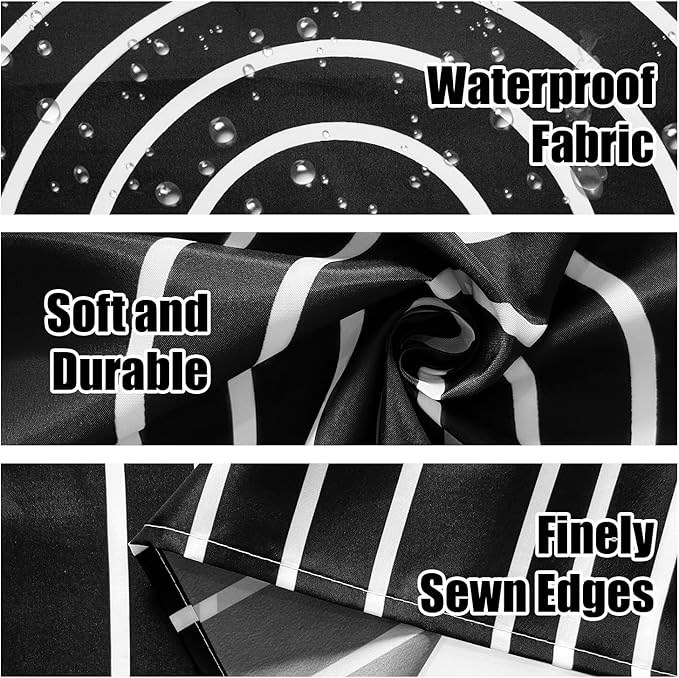 Boho Mid Century Shower Curtain Set, Modern Minimalist Arch Lines Sun Abstract Aesthetics Bathroom Decor, Waterproof Fabric Black Bohemian Bath Curtain with 12 Hooks 72x72 inches