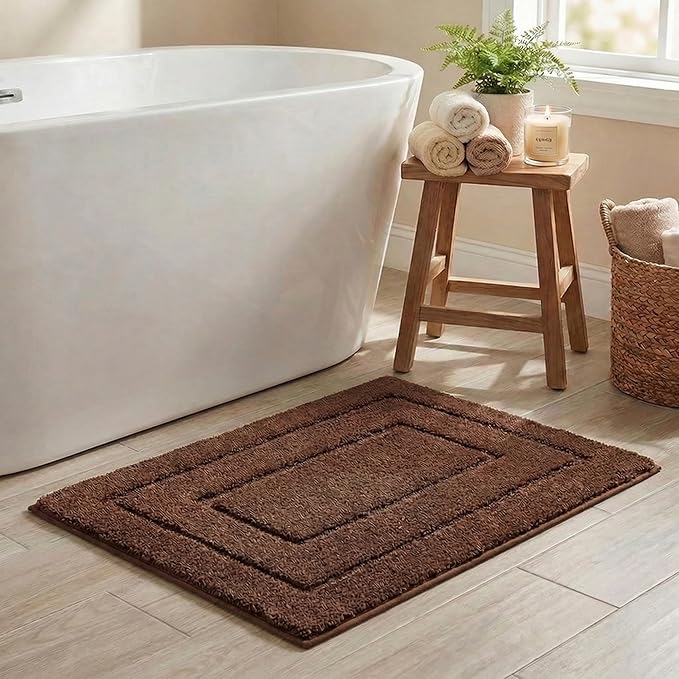 GRANNY SAYS Bathroom Rugs Non Slip 24" x 16", Bath Mats for Bathroom, Super Soft and Water Absorbent, Microfiber Washable Bath Rugs for Shower Room Floor, Tub, Brown