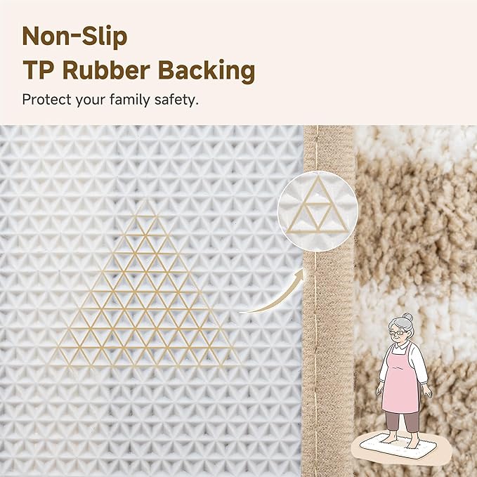 GRANNY SAYS Striped Bathroom Rugs Non Slip, 20" x 32", Bath Rugs for Bathroom Washable, Bath Mats for Floor, Microfiber Bath Mat for Tub, Absorbent Bath Rugs for Shower Room, Beige