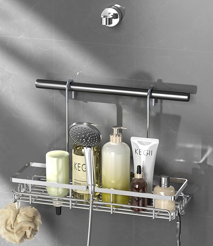 KEGII Shower Caddy Hanging on Towel Bar/Handrails/Shower faucet - Shower Rack Hanging Organizer, Bathroom Shower Curtain Caddy non-Slip