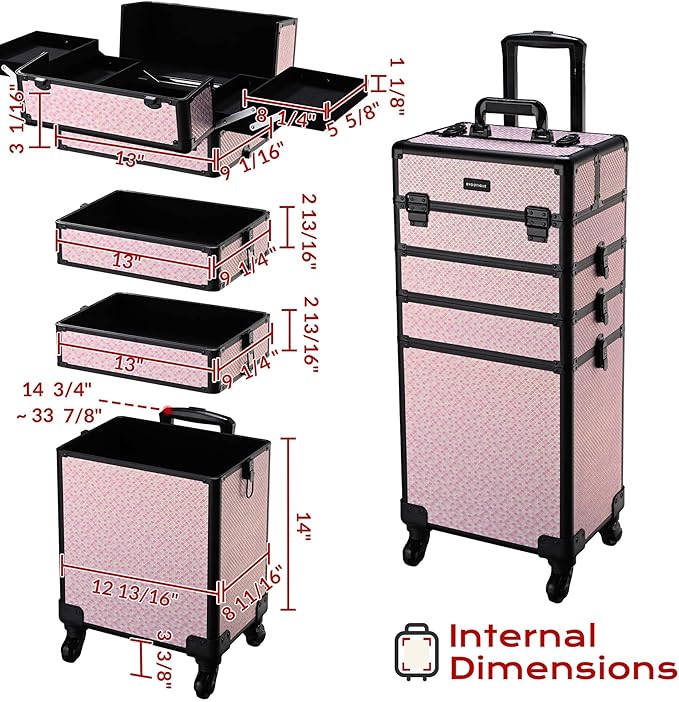 BYOOTIQUE Makeup Train Case Trolley w/Cube Case Cosmetic Organizer Art Deco Bloom
