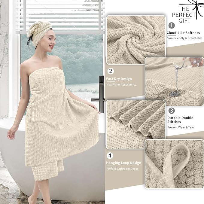 Extra Large Bath Towel Set of 4 (35"x70"),Oversized Bath Sheet Super Soft Highly Absorbent Jumbo Bathroom Towel Set Microfibers Quick Dry Shower Towel for Hotel,Bathroom,Guest,Spa,Gym (Beige)