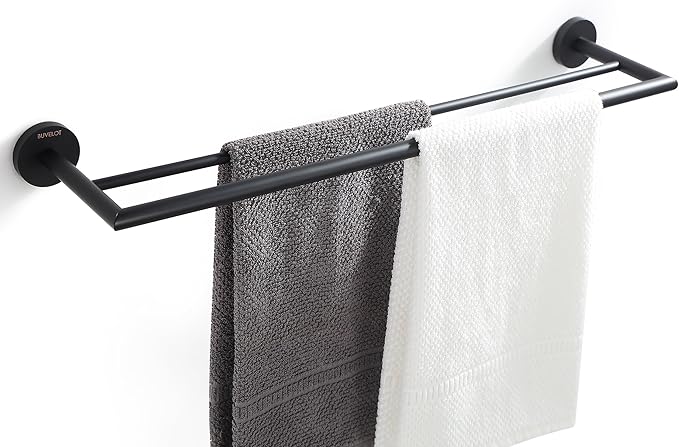 Double Towel Bar 26 Inches, Bathroom Hotel Style Towel Holder, Lavatory Bath Towel Shelf, Modern Minimalist Towel Rack for Bathroom Wall Mounted, Matte Black, 077080-MB Leo Series