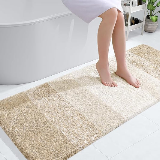 OLANLY Bathroom Runner Rugs 45x27, Extra Soft Absorbent Microfiber Bath Rugs, Rubber Backing, Quick Dry, Washable Bath Mats for Bathroom Floor, Tub and Shower, Home Decor Accessories, Light Beige