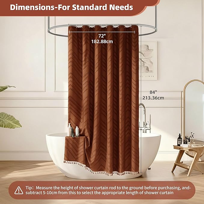 Extra Long Shower Curtains Burnt Orange 72 x 84 Inches Tufted Chevron Fabric for Bathroom Vintage Shabby Chic Waterproof Cloth Shower Curtain