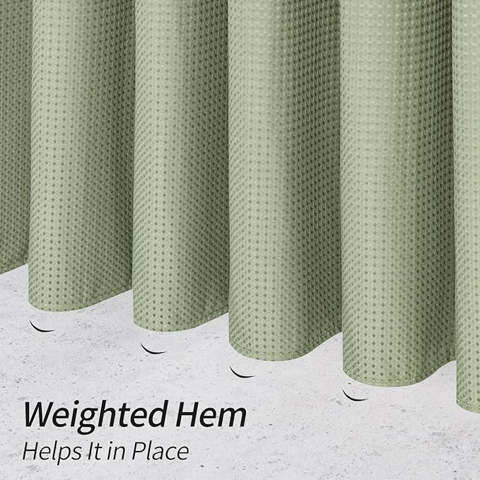MitoVilla Waffle Shower Curtain 72 x 78, Sage Green Fabric Long Set, Modern Farmhouse for Bathroom Decor, Luxury Hotel Cloth 78 Inch Long