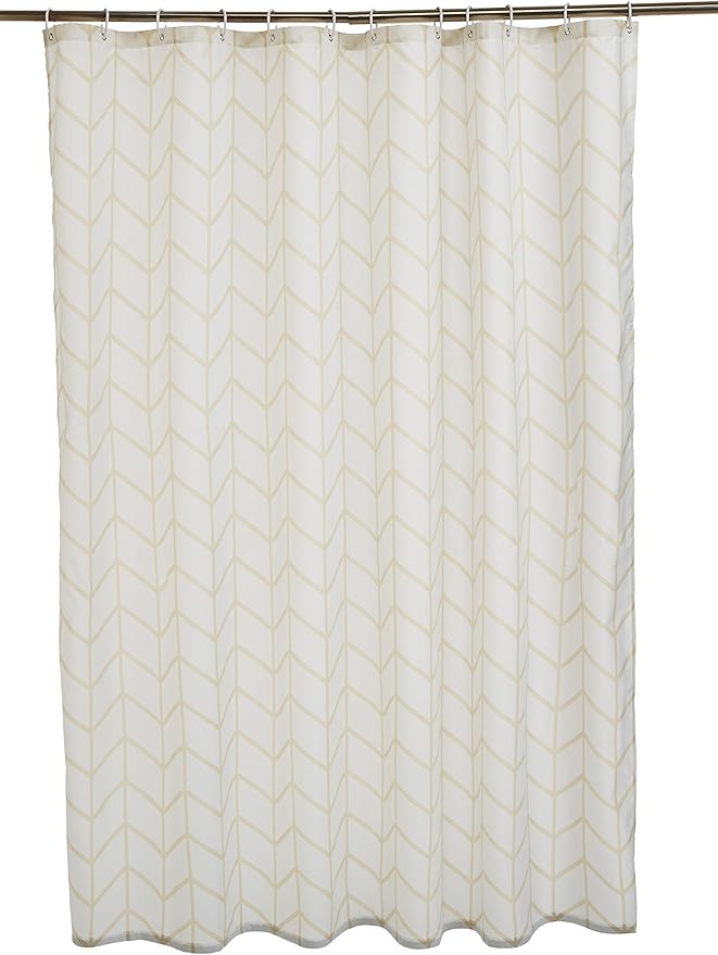 Amazon Basics Bathroom Shower Curtain, Water Resistant Fabric with Weighted Hem, Rust Resistant Grommets & Hooks, Machine Washable, 72"x72", Natural Herringbone