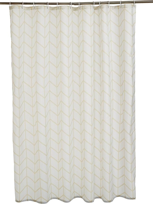 Amazon Basics Bathroom Shower Curtain, Water Resistant Fabric with Weighted Hem, Rust Resistant Grommets & Hooks, Machine Washable, 72"x72", Natural Herringbone