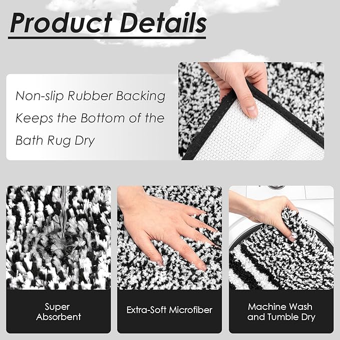 Britimes Black Stripes Bathroom Sets with Shower Curtain and Rugs, Ombre Minimalist Modern Striped Waterproof Shower Curtain Liner and Soft Non Slip Bath Mat for Bathroom Decor and Accessories Hooks