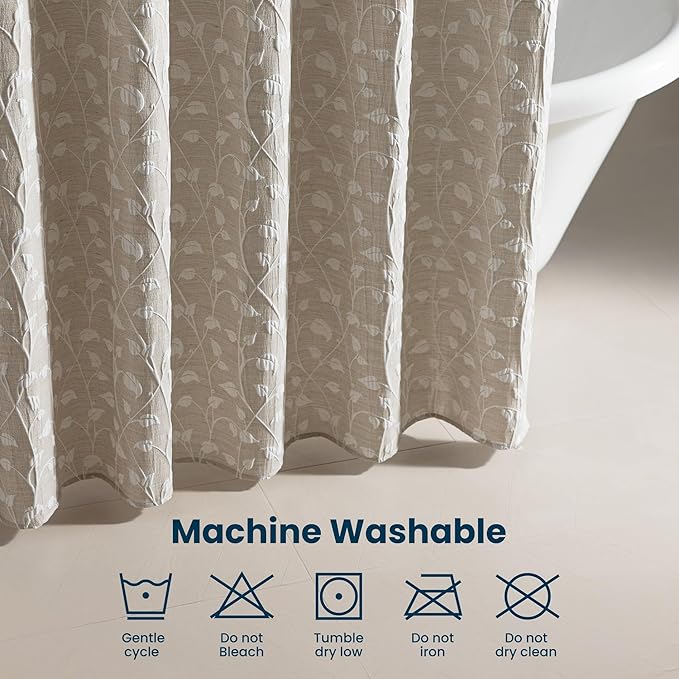 SLEEP ZONE Farmhouse Jacquard Shower Curtain, Textured Fabric Shower Curtains Leaf Curtain for Modern Home Decorations Bathroom, 72" × 78" Beige Leaf