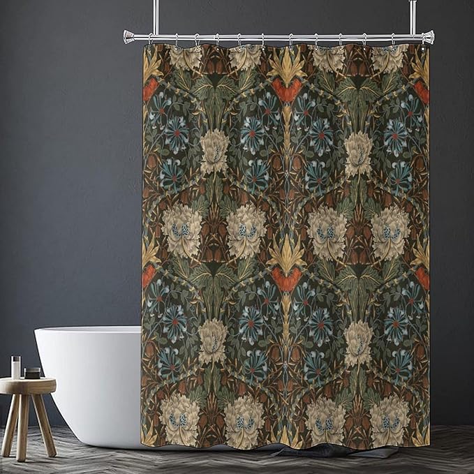 Retro Flower Shower Curtains William Morris Vintage Country Boho Flower Art Print Shower Curtains 72""×72"" Inch, Style-1