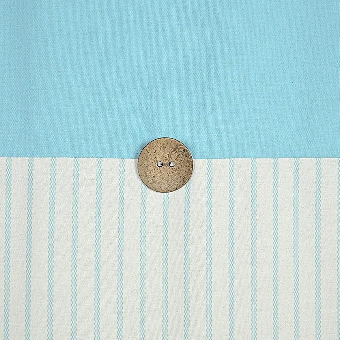 Farmhouse Teal Shower Curtain for Bathroom,Beige and Teal Stripe,Button Curtain,Cotton Blend Woven Fabric,Rustic Charm Country Chic Style,72x72 in