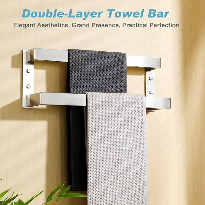 Alise Double Towel Bar, 16" Towel Racks for Bathroom Wall Mounted, SUS304 Stainless Steel Bathroom Towel Holder, Modern Quick Drying Towel Hanger, Brushed Nickel