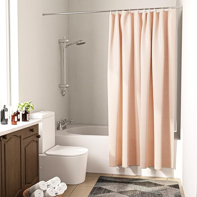 Encasa XO Luxury Jacquard Shower Curtain ZZ Peach 72x72 in | Rustproof, Wrinkle-Free, Water-Repellent & Machine Washable | Elegant Heavy Fabric for Bathroom Decor & Bathtub Use