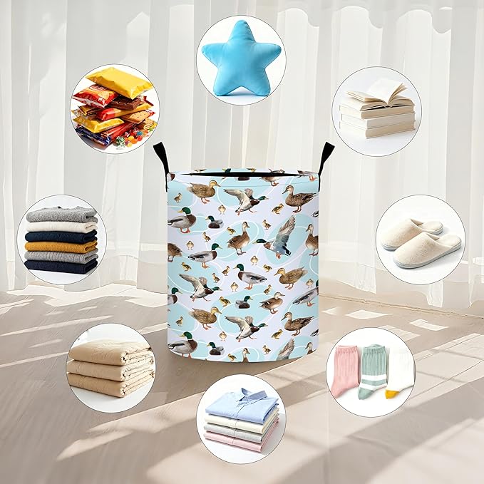 Green Duck Laundry Basket Storage Bin Foldable Laundry Hamper Clothes Storage Bucket Organizer 19.6x15.7 Inch For Laundry Room/Bedroom/Bathroom