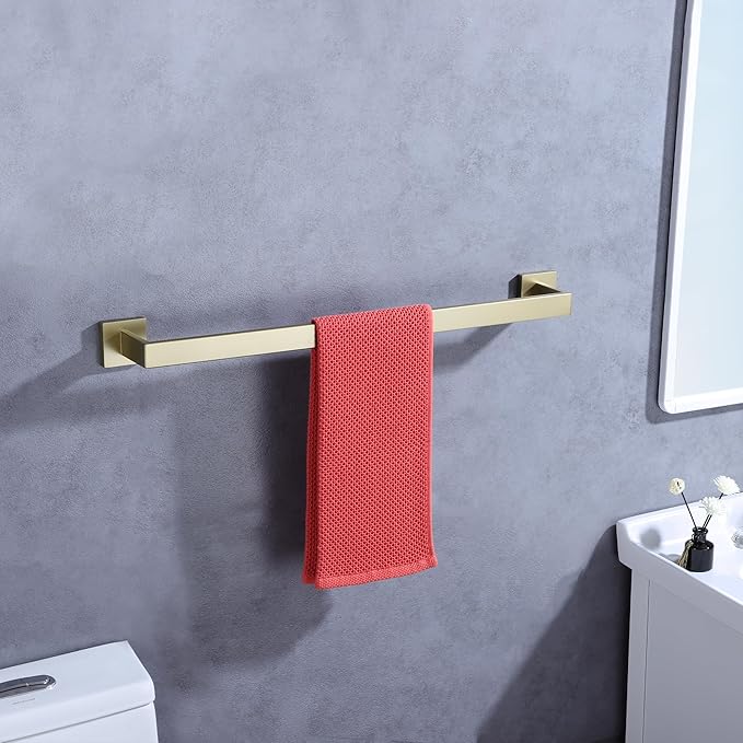 LANC 2-Pack Brushed Gold Bathroom Towel Bars 20-Inch Bath Square Towel Racks Kitchen Hand Towel Holders Total-22 Stainless Steel Wall Mount Shower Towel Hanger Rods,A8804-5BG
