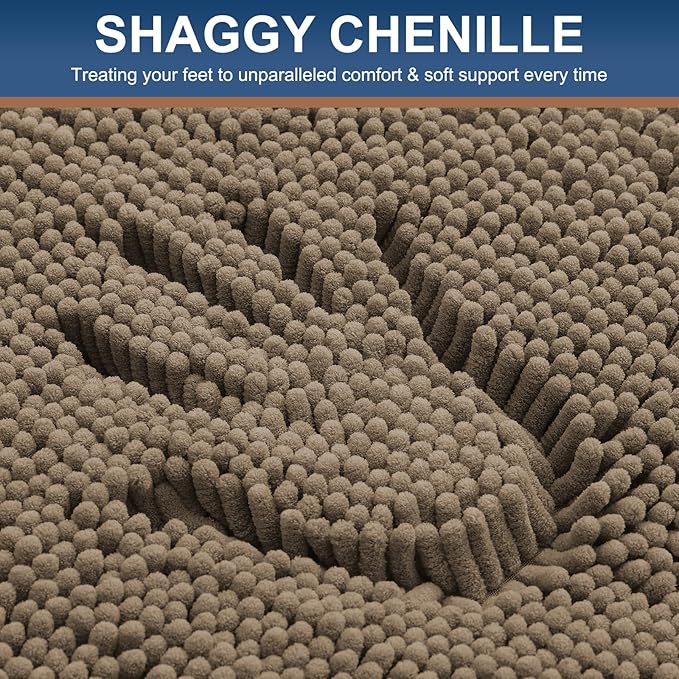 Smiry Luxury Chenille Bathroom Rugs 44x32, Extra Soft and Absorbent Shaggy Bath Mat, Machine Washable, Non-Slip Plush Carpet Runner for Tub, Shower, and Floor, Home Decor Accessories, Camel