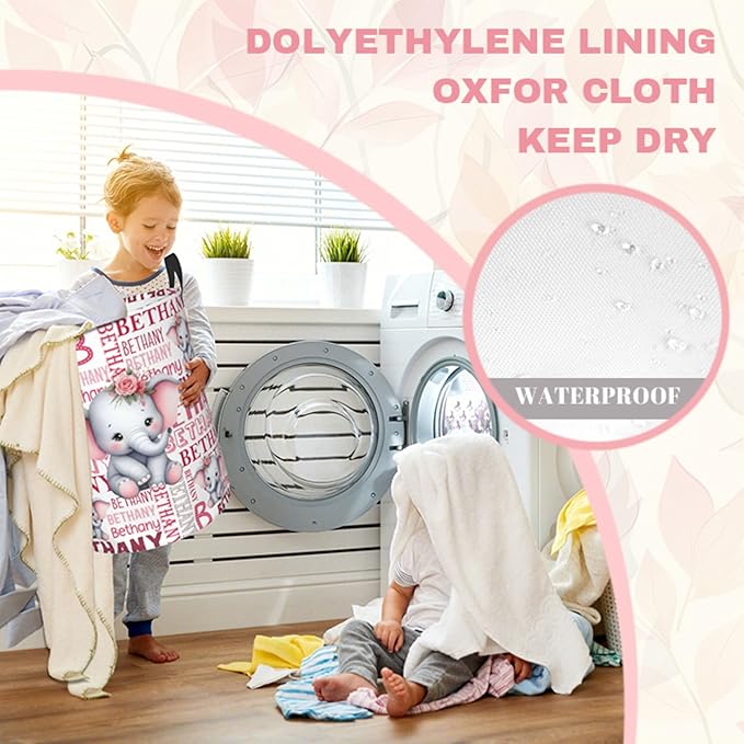 ZOE DAVISON Custom Elephant Laundry Baskets, Personalized Elephant Print Gifts with Customized Name, Collapsible Laundry Hamper for Kids Adults Home Decoration,16.5 X 13.8in