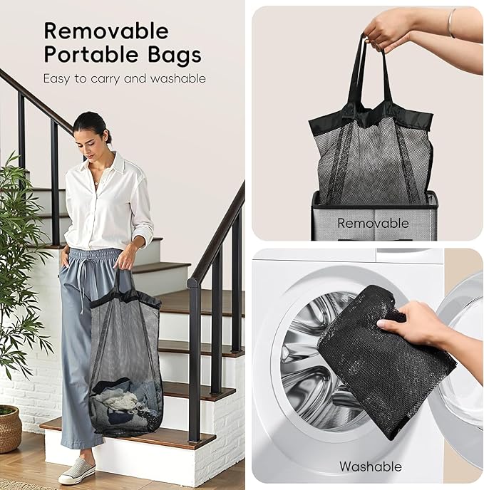 100L Laundry Hamper with Lid, Large Clothes Hampers with Removable Bag, Collapsible Laundry Basket for Bathroom, Bedroom, Laundry Room, Dorm, Grey