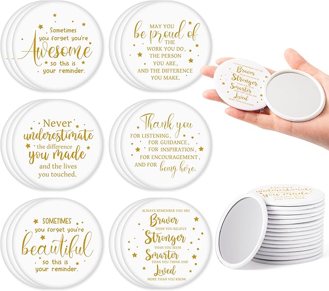 Y1tvei Inspirational Compact Mirror Bulk - 36Pcs White Gold Mini Portable Round Pocket Purse Makeup Mirrors, Sometimes You Forget You're Awesome Gift for Women Lover Coworker Friends Party Favors